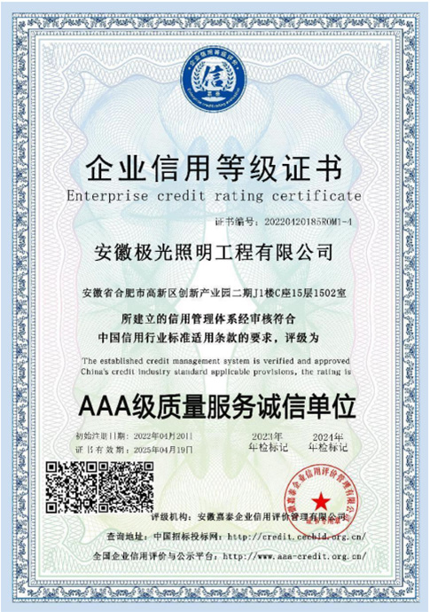 AAA级质量服务诚信单位