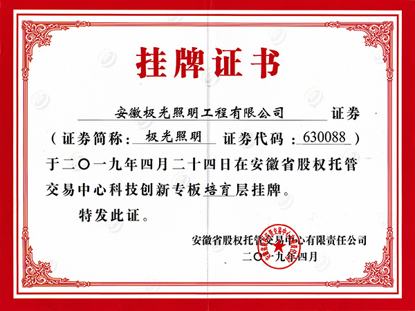 挂牌证书